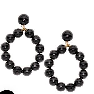 Kenneth Jay Lane Jewelry 12 mm Black Ball Hoop Earrings Retail $50